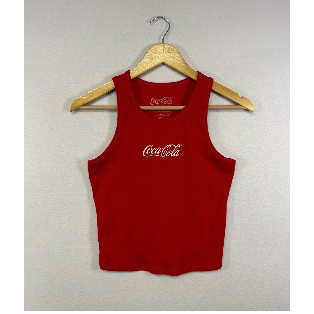 Y2K Americana Coca-Cola Womens Medium Red Ribbed Graphic Racerback Tank Top